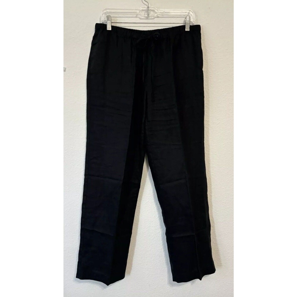 Jones New York‎ 100% Linen Pants Womens 8 Drawstring Waist Lightweight Black (d)